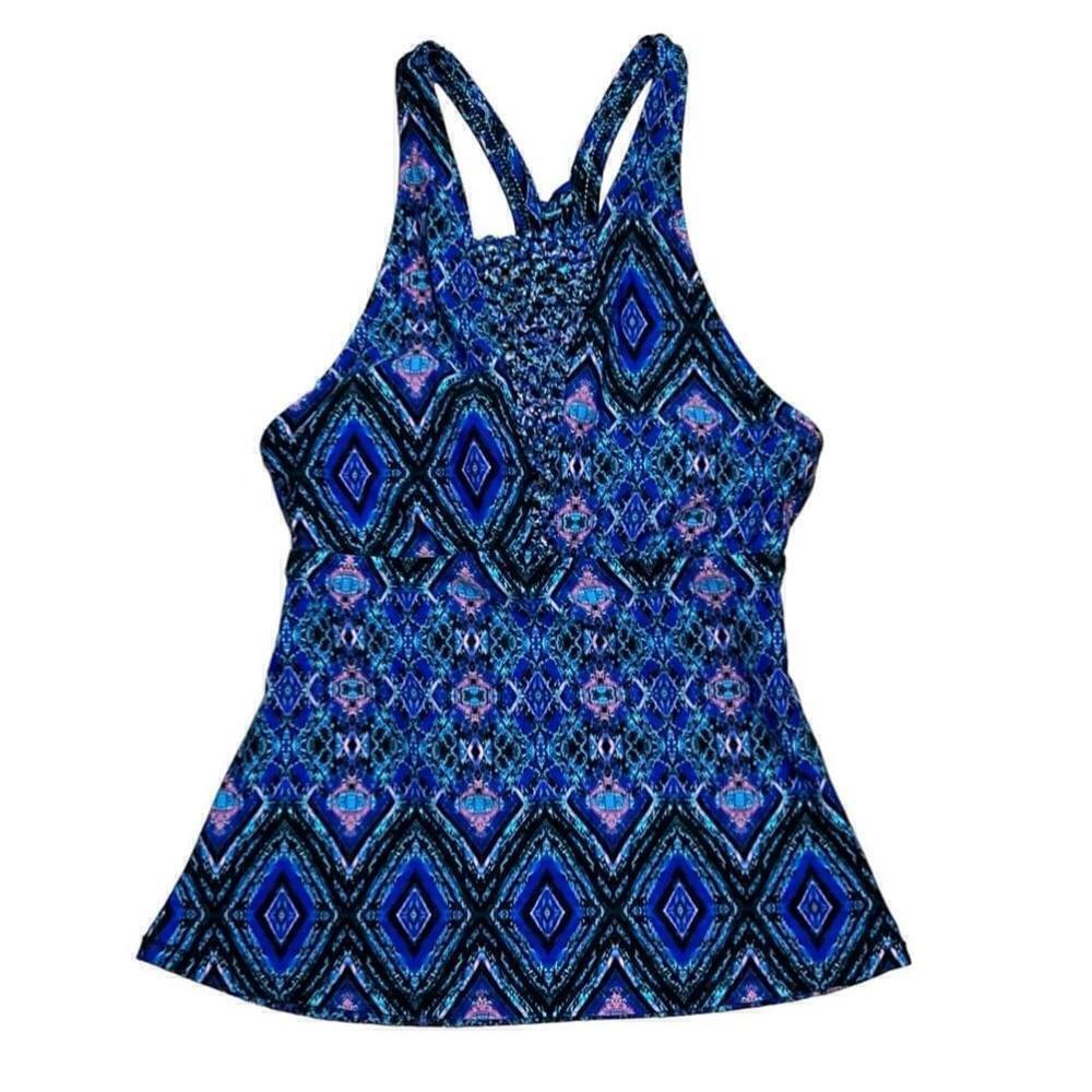 RAISINS Women's Blue Tankini Top Crisscross Expandable Back Size Medium